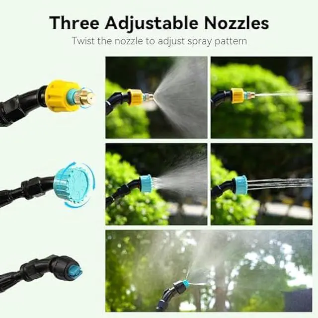 Alt view image 4 of 5 - TOOVEM Electric Garden Sprayer, Portable Battery Powered Watering Wand, Rechargeable Plant Spray Mister with Telescopic Wand, 3 Adjustable Nozzles and 10ft Water Hose for Yard Lawn Weeds Plants