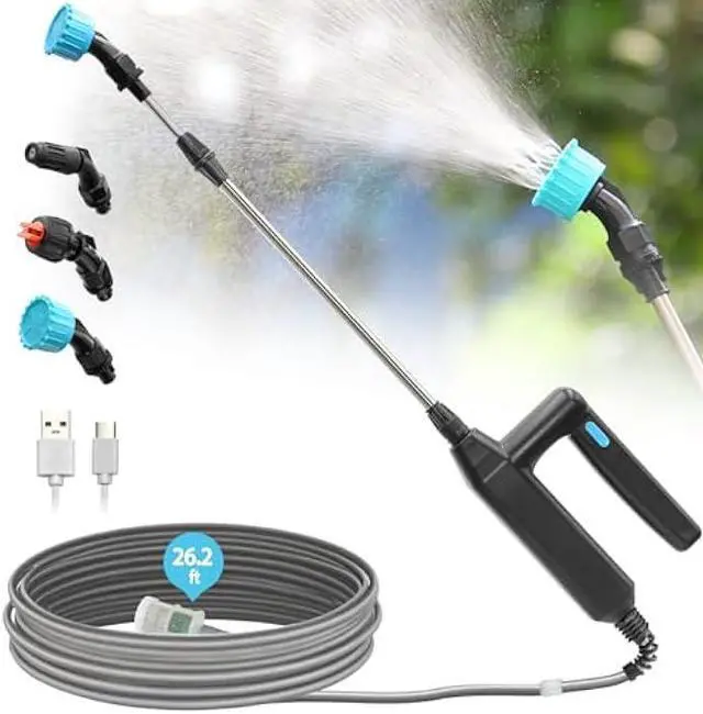 Alt view image 7 of 7 - Battery Powered Sprayer Wand, 32 inch Garden Sprayer Telescopic Wand with 26.2 FT Hose, 7.4V Rechargeable Electric Watering Sprayer Handle with 3 Adjustable Nozzles & Filter for Weed, Lawn, Yard