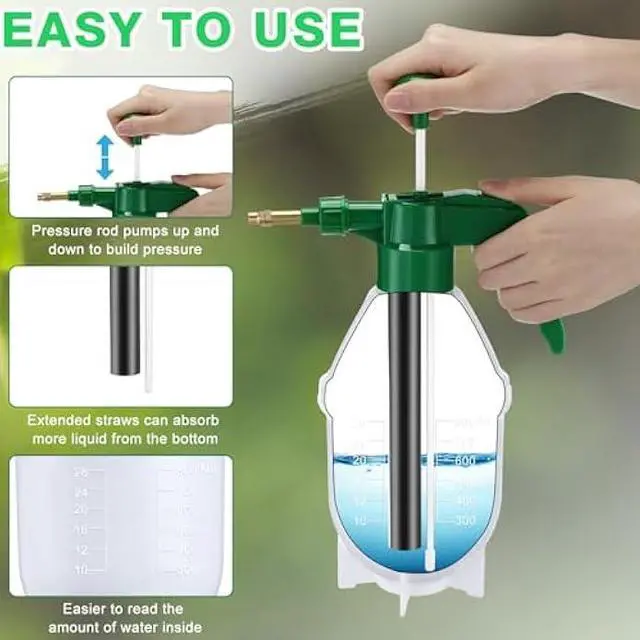 Alt view image 4 of 7 - 2 Pcs 27 oz Handheld Garden Pump Sprayer Bottle Hand Held Lawn Pressure Pump Sprayer with Adjustable Nozzle for Chemicals Watering Weeds (Green)