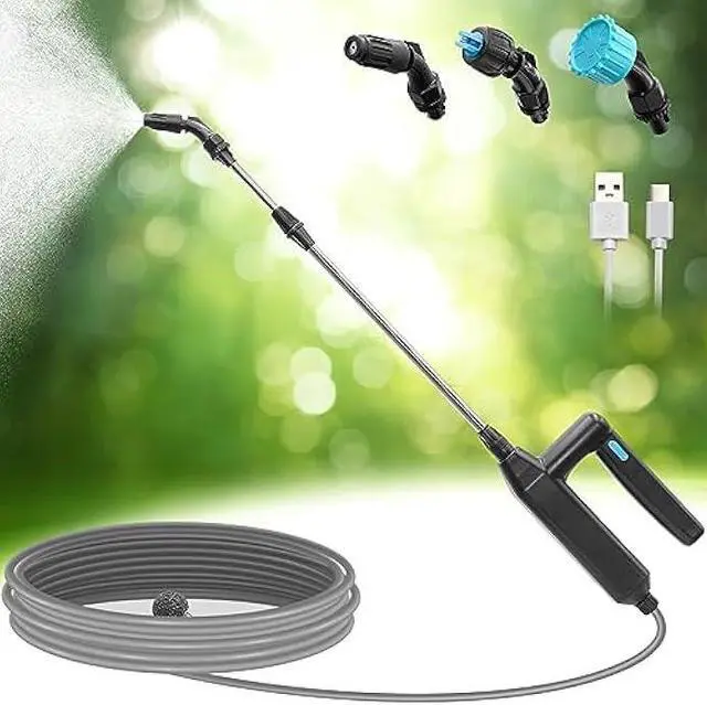 Main image of Battery Powered Sprayer Wand, 23.6inch Electric Sprayer Telescopic Watering Wand with 16.4FT Hose, Rechargeable and Portable Spray Wand for Gardening (3 Nozzles)