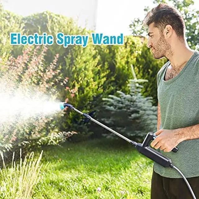 Alt view image 2 of 5 - Battery Powered Sprayer Wand, 23.6inch Electric Sprayer Telescopic Watering Wand with 16.4FT Hose, Rechargeable and Portable Spray Wand for Gardening (3 Nozzles)