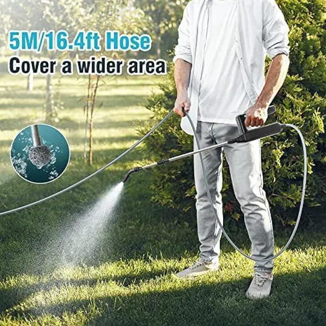 Alt view image 3 of 5 - Battery Powered Sprayer Wand, 23.6inch Electric Sprayer Telescopic Watering Wand with 16.4FT Hose, Rechargeable and Portable Spray Wand for Gardening (3 Nozzles)