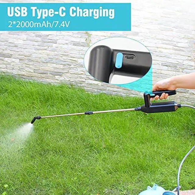 Alt view image 5 of 5 - Battery Powered Sprayer Wand, 23.6inch Electric Sprayer Telescopic Watering Wand with 16.4FT Hose, Rechargeable and Portable Spray Wand for Gardening (3 Nozzles)