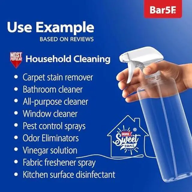 Alt view image 3 of 6 - Bar5F Plastic Spray Bottles with Mixor Trigger, 32 oz | Professional, Leak Proof, Empty, Adjustable Fine to Powerful Sprayer, Refillable | Water Plants, Cleaning Solutions | Crystal Clear | Pack of 3