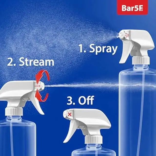 Alt view image 4 of 6 - Bar5F Plastic Spray Bottles with Mixor Trigger, 32 oz | Professional, Leak Proof, Empty, Adjustable Fine to Powerful Sprayer, Refillable | Water Plants, Cleaning Solutions | Crystal Clear | Pack of 3