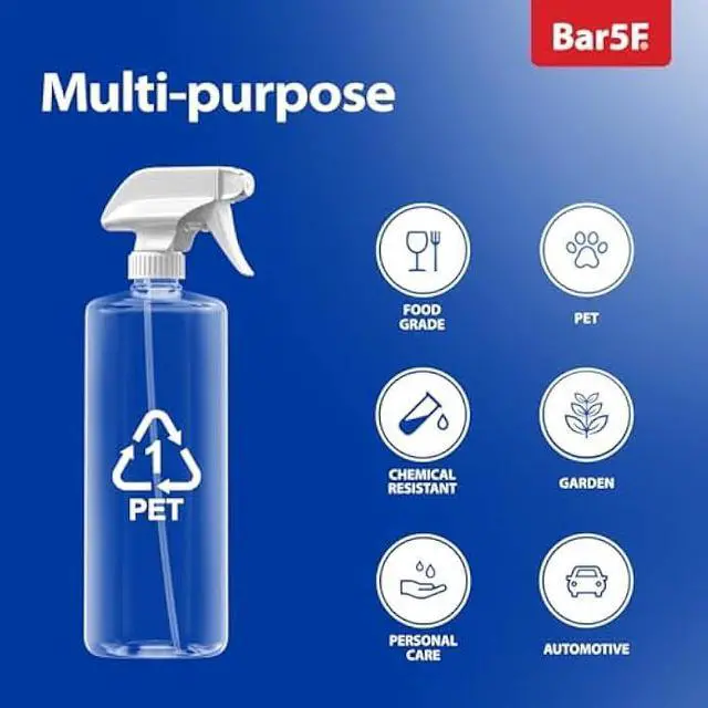 Alt view image 5 of 6 - Bar5F Plastic Spray Bottles with Mixor Trigger, 32 oz | Professional, Leak Proof, Empty, Adjustable Fine to Powerful Sprayer, Refillable | Water Plants, Cleaning Solutions | Crystal Clear | Pack of 3