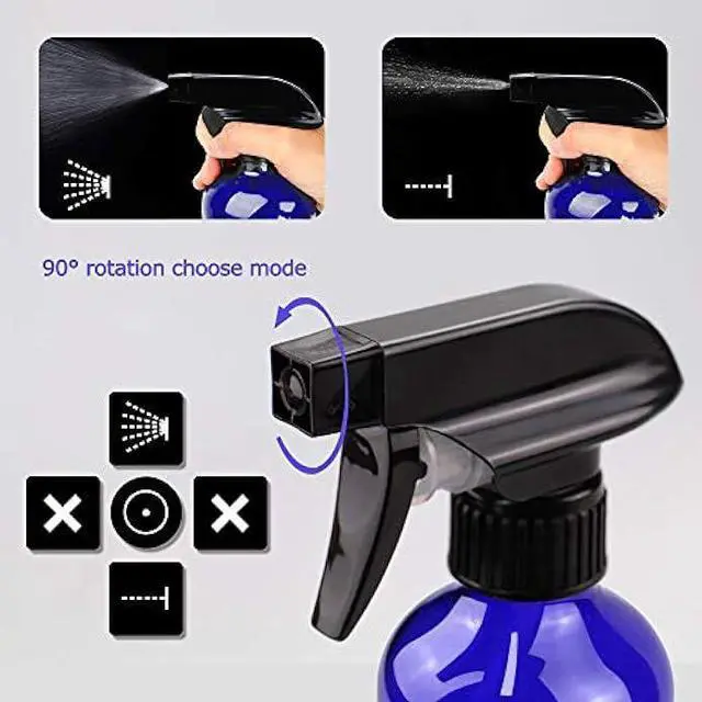 Alt view image 2 of 7 - Glass Spray Bottles, 16oz*2+4oz*2+2oz*4 Refillable Containers, Empty Boston Round Bottles with Adjustable Nozzle for Cleaning, Gardening, Aromatherapy, Pets, Plant, Hair - Blue