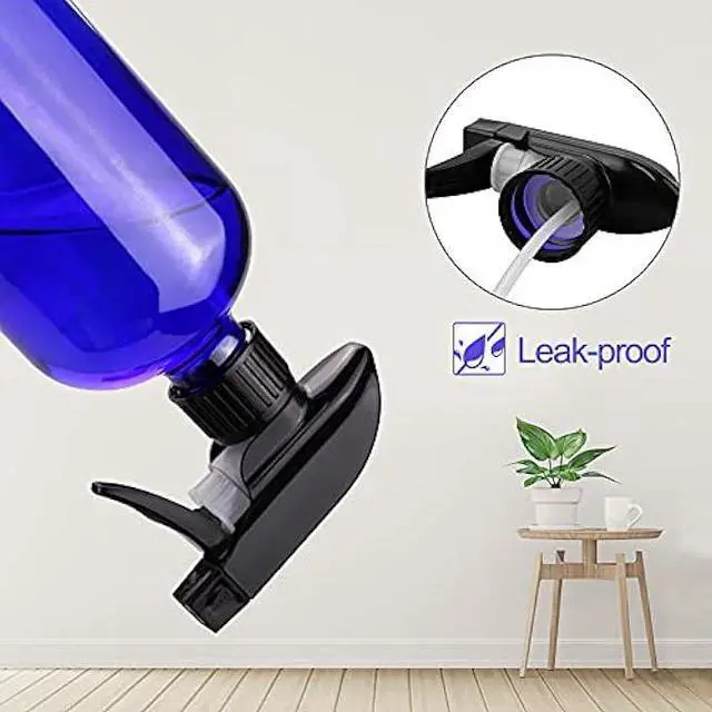 Alt view image 6 of 7 - Glass Spray Bottles, 16oz*2+4oz*2+2oz*4 Refillable Containers, Empty Boston Round Bottles with Adjustable Nozzle for Cleaning, Gardening, Aromatherapy, Pets, Plant, Hair - Blue