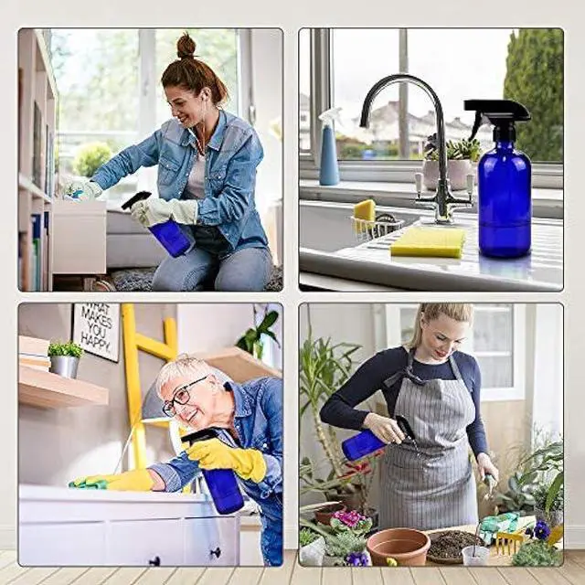 Alt view image 7 of 7 - Glass Spray Bottles, 16oz*2+4oz*2+2oz*4 Refillable Containers, Empty Boston Round Bottles with Adjustable Nozzle for Cleaning, Gardening, Aromatherapy, Pets, Plant, Hair - Blue