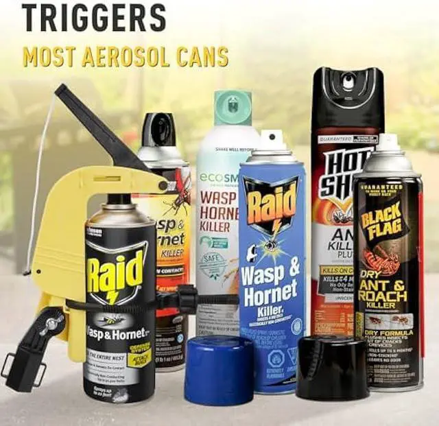 Alt view image 3 of 5 - Heavy Duty Spray Can Extension Pole Adaptor - Adjustable Angle, Spray Can Trigger Handle for Most Aerosol Cans and Powder Dusters, Perfect for Wasp/Hornet Spray, Window Cleaner, Spray Paint, Yellow