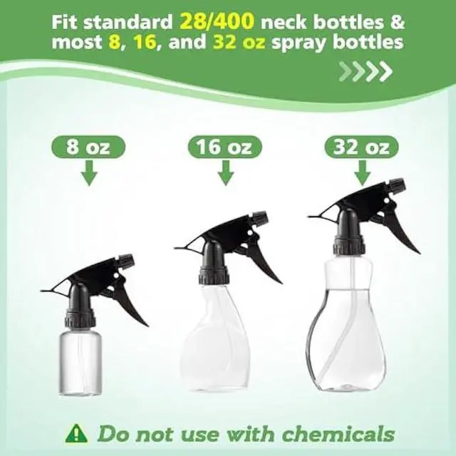 Alt view image 3 of 7 - 6pcs Spray Bottle Replacement Nozzle- Reusable Heavy Duty Mist Spray & Stream Sprayer Replacement Tops Fit Standard 28/400 Neck 32oz, 16oz, 8oz Bottles for Home Office Cleaning Household Gifts, Black