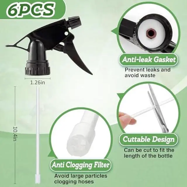 Alt view image 6 of 7 - 6pcs Spray Bottle Replacement Nozzle- Reusable Heavy Duty Mist Spray & Stream Sprayer Replacement Tops Fit Standard 28/400 Neck 32oz, 16oz, 8oz Bottles for Home Office Cleaning Household Gifts, Black