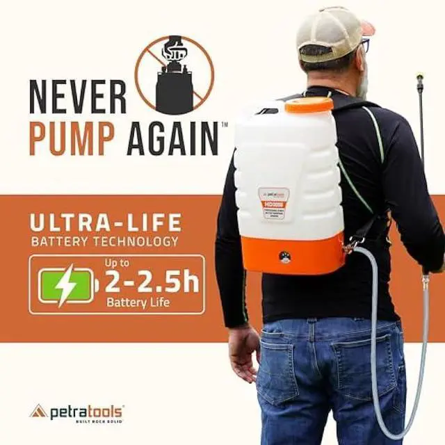Alt view image 2 of 6 - PetraTools 3 Gallon Battery Powered Backpack Sprayer in Lawn and Garden - HD3000 - Long Battery Life & Padded Straps for Comfort - Electric Sprayer w/ 5 Spray Nozzles & 80PSI (3 Gallon)