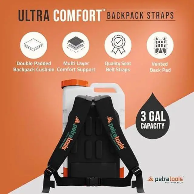 Alt view image 4 of 6 - PetraTools 3 Gallon Battery Powered Backpack Sprayer in Lawn and Garden - HD3000 - Long Battery Life & Padded Straps for Comfort - Electric Sprayer w/ 5 Spray Nozzles & 80PSI (3 Gallon)