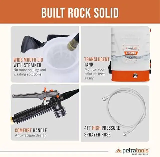 Alt view image 5 of 6 - PetraTools 3 Gallon Battery Powered Backpack Sprayer in Lawn and Garden - HD3000 - Long Battery Life & Padded Straps for Comfort - Electric Sprayer w/ 5 Spray Nozzles & 80PSI (3 Gallon)