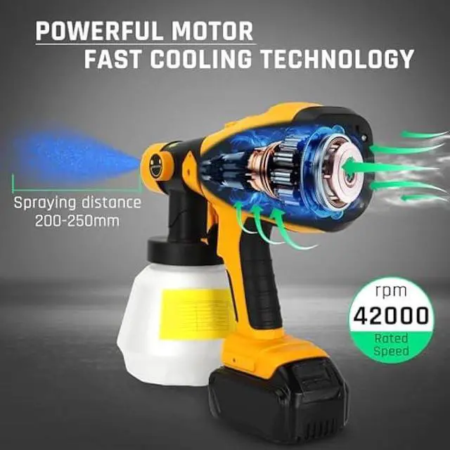 Alt view image 2 of 5 - WaxPar Paint Sprayer Compatible with Dewalt 20V Battery, 200W Cordless Paint Sprayer HVLP Paint Gun Sprayer Gun with Brushless Motor, 4 Copper Nozzles for DIY Fence Chairs Painting(Tool Only)