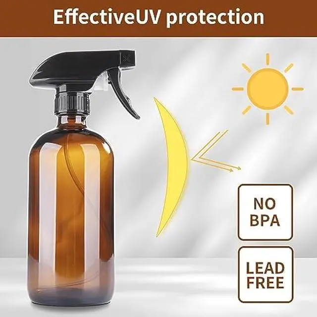 Alt view image 3 of 5 - HOMBYS Empty Glass Amber Spray Bottles with Silicone Sleeve Protection - Refillable 16 oz Containers for Cleaning Solutions, Essential Oils, Misting Plants - Quality Sprayer -(2 Pack Amber)