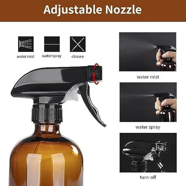 Alt view image 2 of 5 - HOMBYS Empty Glass Amber Spray Bottles with Silicone Sleeve Protection - Refillable 16 oz Containers for Cleaning Solutions, Essential Oils, Misting Plants - Quality Sprayer -(2 Pack Amber)