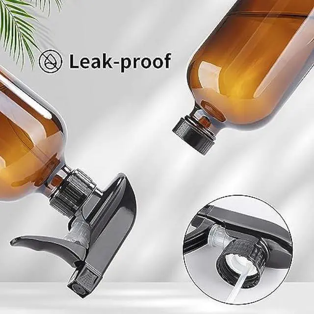 Alt view image 5 of 5 - HOMBYS Empty Glass Amber Spray Bottles with Silicone Sleeve Protection - Refillable 16 oz Containers for Cleaning Solutions, Essential Oils, Misting Plants - Quality Sprayer -(2 Pack Amber)