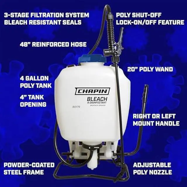 Alt view image 2 of 6 - Chapin International 60175 4 Gallon Backpack Sprayer for Bleach & Disinfecting, Made in The USA, 1-Pack, Translucent White