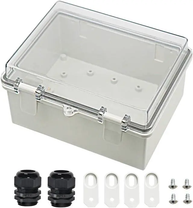 Main image of Zulkit Junction Box ABS Plastic Dustproof Waterproof IP65 Electrical Boxes Hinged Shell Outdoor Universal Project Enclosure Clear Cover with 2 Cable Glands 8.7 x 6.7 x 4.3 inch (220x170x110 mm)