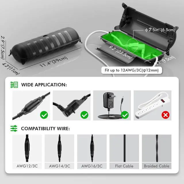 Alt view image 2 of 7 - RESTMO 2 Pack Outdoor Waterproof Electrical Box, Weatherproof Connection Box, Extension Cord Cover, Safety Seal Enclosure to Protect Extension Cables, Strip Light, Power Tool, Timers, Black
