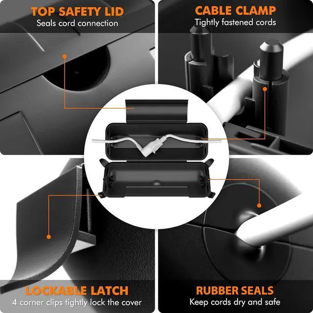 Alt view image 3 of 7 - RESTMO 2 Pack Outdoor Waterproof Electrical Box, Weatherproof Connection Box, Extension Cord Cover, Safety Seal Enclosure to Protect Extension Cables, Strip Light, Power Tool, Timers, Black