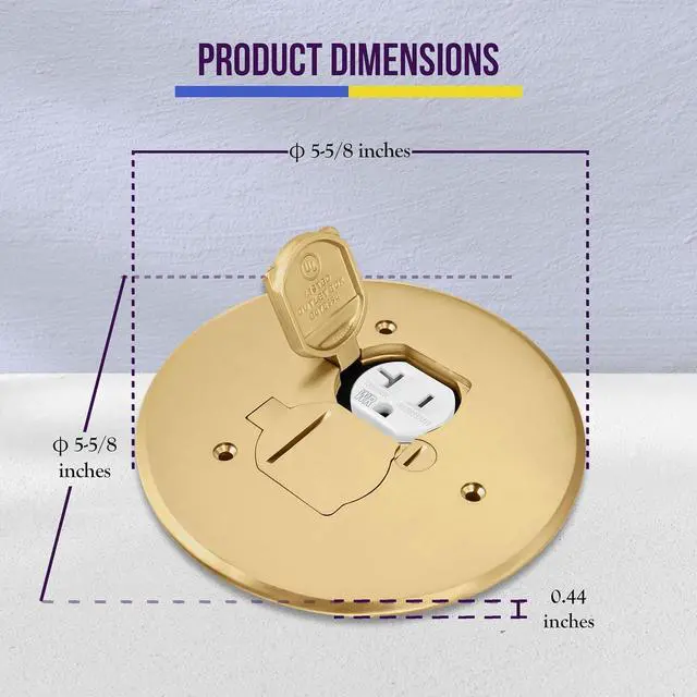 Alt view image 3 of 7 - ENERLITES Dual Flip Lid Floor Box Cover, 5.625" Diameter, 20A Tamper-Weather Resistant Receptacle Outlet, Watertight Gaskets, 975517-C, UL Listed, Brass, 1 Gang