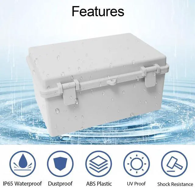 Alt view image 3 of 7 - Junction Box ABS Plastic IP65 Waterproof Dustproof Universal Electrical Enclosure, Hinged Shell Outdoor and Indoor Usage Project Box11.4"x 7.5" x 5.5"(290 x 190 x 140mm), Grey