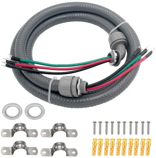 Main image of TAUROX 1/2-Inch 10 Gauge Electrical Wires Liquid Tight Conduit Wire with Ground Nonmetallic Flexible Conduits AC Disconnect Box Outdoor Electrical Whip Kit Power Whip Assembly(6FTx1/2Inch)