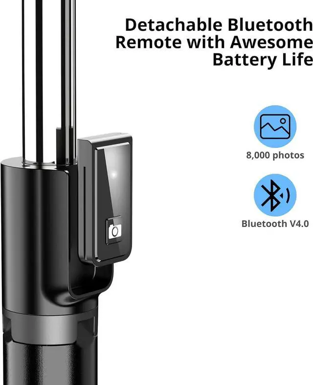 Alt view image 4 of 7 - ATUMTEK 40" Selfie Stick Tripod, Extendable Bluetooth Selfie Stick with Wireless Remote for iPhone 13/12/12 Pro/11/11 Pro/XS/XR/X/8/7 Plus, Samsung, Google, LG, Sony, Huawei Smartphones, Black