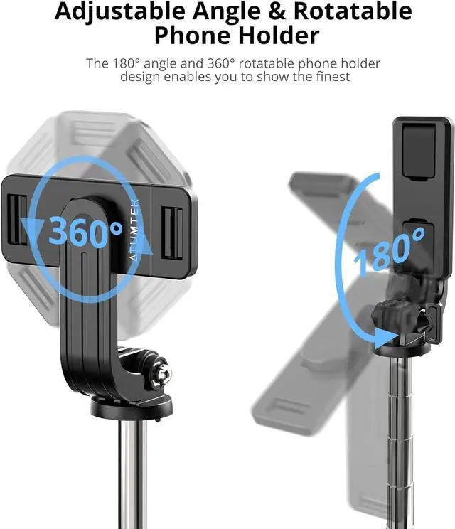 Alt view image 3 of 7 - ATUMTEK 40" Selfie Stick Tripod, Extendable Bluetooth Selfie Stick with Wireless Remote for iPhone 13/12/12 Pro/11/11 Pro/XS/XR/X/8/7 Plus, Samsung, Google, LG, Sony, Huawei Smartphones, Black