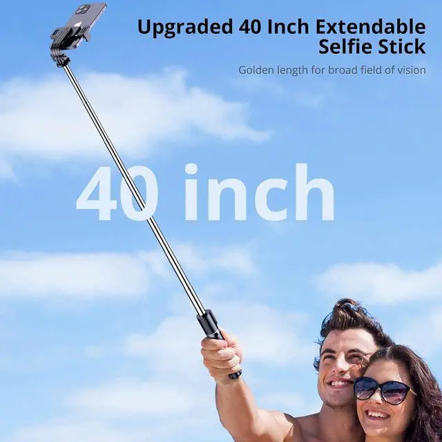Alt view image 7 of 7 - ATUMTEK 40" Selfie Stick Tripod, Extendable Bluetooth Selfie Stick with Wireless Remote for iPhone 13/12/12 Pro/11/11 Pro/XS/XR/X/8/7 Plus, Samsung, Google, LG, Sony, Huawei Smartphones, Black