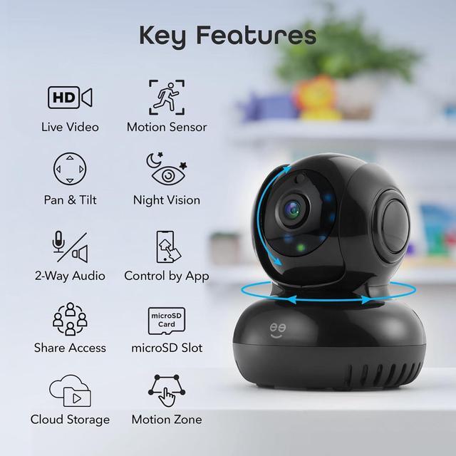 Alt view image 2 of 7 - Geeni Sentinel 1080p Wireless Indoor Surveillance Camera with Auto Tracking Alerts, Motion Zones, Pan/Tilt/Zoom, 2-Way Talk, Night Vision, Compatible with Alexa and Google Home, (BLACK)