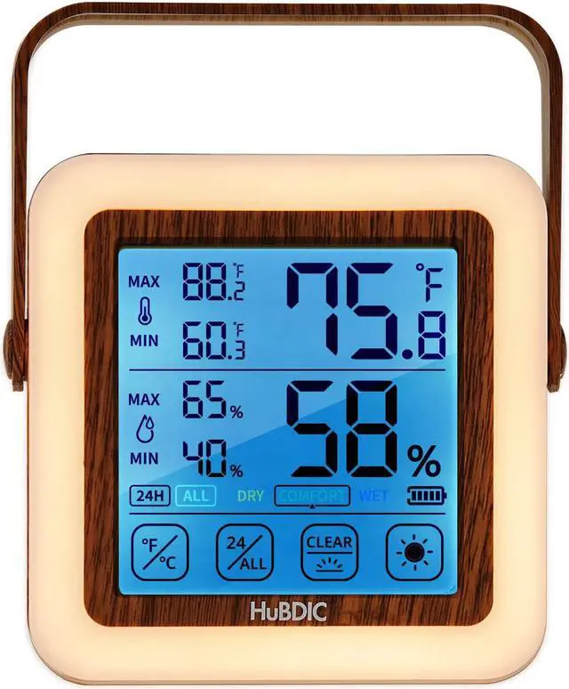 Alt view image 4 of 4 - HuBDIC Hygrometer with 3 Level Bright Nightlight, Indoor Thermometer and Humidity Gauge, Temperature and Humidity Monitor for Home and Baby Room, Rechargeable, Portable Nightlight