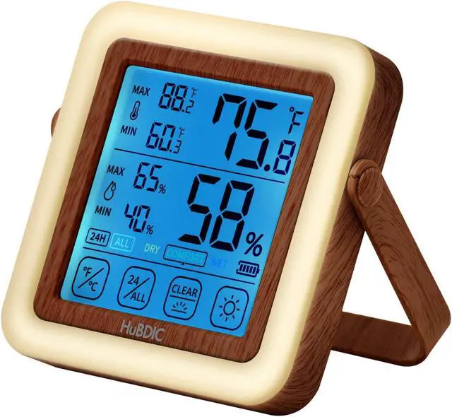 Alt view image 3 of 4 - HuBDIC Hygrometer with 3 Level Bright Nightlight, Indoor Thermometer and Humidity Gauge, Temperature and Humidity Monitor for Home and Baby Room, Rechargeable, Portable Nightlight