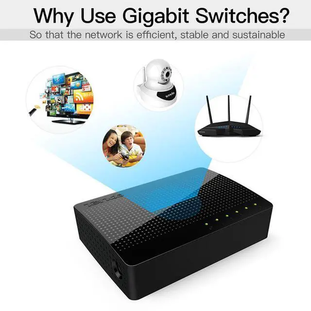 Alt view image 3 of 13 - Tenda 5 Port Gigabit Ethernet Network Switch - Ethernet Splitter | Plug & Play | Fanless | Sturdy Metal w/ Shielded Ports | Traffic Optimization | Unmanaged | Limited Lifetime Protection(SG105M)