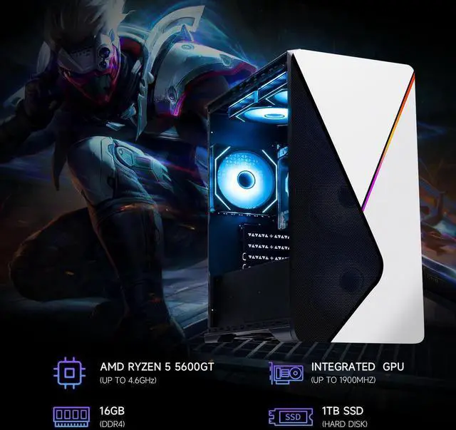 Alt view image 3 of 7 - ICEWOLF Gaming Desktop PC, AMD Ryzen 5 5600GT 6 Core 3.9GHz, 16GB DDR4 3200MHz, 1TB SSD, Windows 11 Home