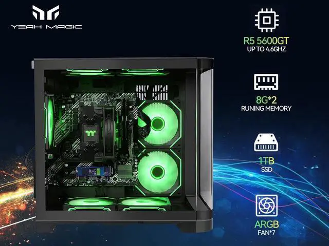Alt view image 2 of 7 - Synvisus gaming desktop AMD Ryzen 5 5600GT (6 core up to 4.6GHz) AMD Radeon Vega 7 16GB DDR4 3200MHz 1TB M.2 NVMe 650W Gold PSU Windows 11 home WIFI Gaming PC
