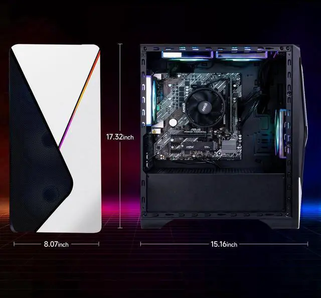 Alt view image 4 of 7 - ICEWOLF Gaming desktop PC - AMD Ryzen 7 5700G 8 core 3.8GHz(up to 4.6GHz) - 16GB DDR4 3200MHz - 1T M.2 NVMe - Windows 11 pro - WIFI -Prebuilt White Gaming PC