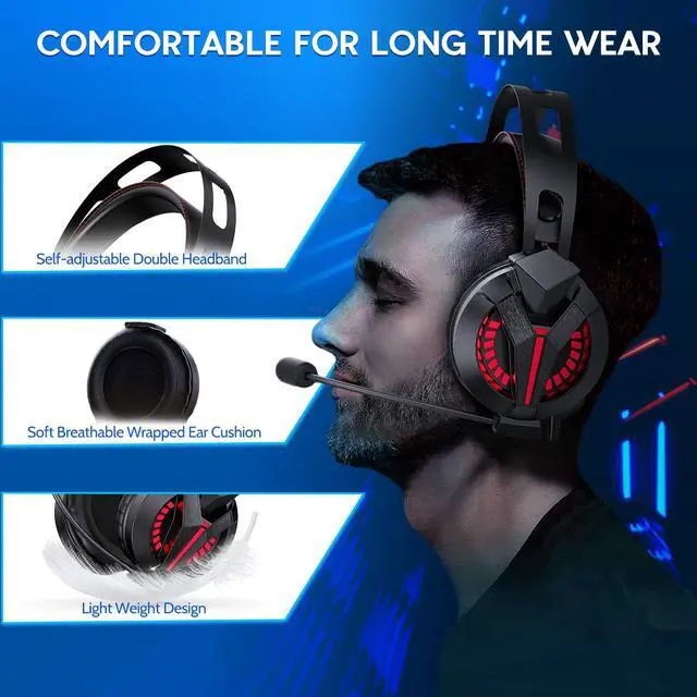 Alt view image 6 of 6 - M180 Pro Wired Gaming Headset Black with Red LED 7.1 Surround Sound for PS4 PS5