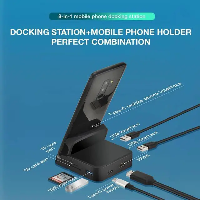 Alt view image 2 of 7 - GKI Docking Station, USB C Mobile Phone to 4K HDMI Hub, 8-in-1 Charging Station, Compatible with Samsung Dex Mode. (Make sure your devices support DP Alt Mode)