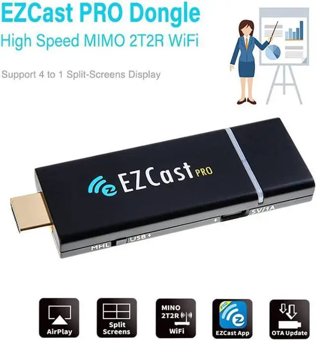 Alt view image 2 of 7 - EZCast PRO Dongle Wireless Presentation Smart TV Stick High Speed MIMO 2T2R WiFi HDMI, Supports 4 to 1 Split Screens