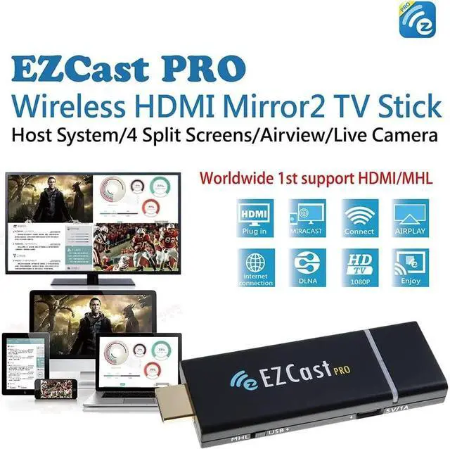 Alt view image 4 of 7 - EZCast PRO Dongle Wireless Presentation Smart TV Stick High Speed MIMO 2T2R WiFi HDMI, Supports 4 to 1 Split Screens