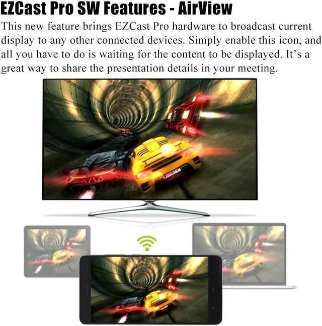 Alt view image 5 of 7 - EZCast PRO Dongle Wireless Presentation Smart TV Stick High Speed MIMO 2T2R WiFi HDMI, Supports 4 to 1 Split Screens