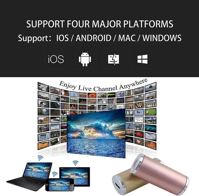 Alt view image 3 of 7 - GloryKylin EVACast - 2.4/5G 1080P Wireless Display Adapter, WiFi HDMI Display Receiver Compatible with iOS/Android/Windows for TV/Monitor/Projector, Support Miracast/DLNA/Airplay (Rose Gold)