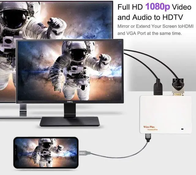 Alt view image 3 of 6 - Wire Plus HDMI VGA Converter Cable, Plug and Play for Apple iPhone/iPad to Mirror on HDTV Projector Monitor
