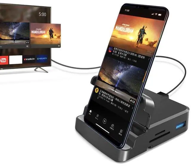 Main image of GKI Docking Station, USB C Mobile Phone to 4K HDMI Hub, 8-in-1 Charging Station, Compatible with Samsung Dex Mode. (Make sure your devices support DP Alt Mode)