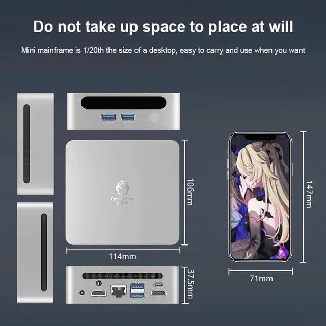 Alt view image 3 of 7 - GenMachine Mini PC Intel i5 1235U,16GB RAM 512GB M.2 NVMe SSD,Intel® Iris® Xe Graphics,2 x 4K Output, 2 x HDMI Ports,2 x USB 3.0,1 x Type-C,Wifi6,Bluetooth5.2,Windows 11 Pro Desktop Computer