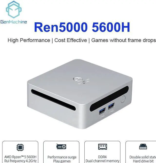 Alt view image 4 of 7 - GenMachine Mini PC AMD Ryzen 5 5600H,8GB RAM 512GB M.2 NVMe SSD,AMD Radeon Graphics,2 x 4K Output, 2 x HDMI Ports,2 x USB 3.0,1 x Type-C,Wifi6,Bluetooth5.2,Windows 11 Pro Desktop Computer